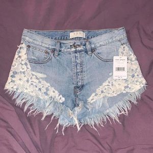 Free the people lace and denim shorts